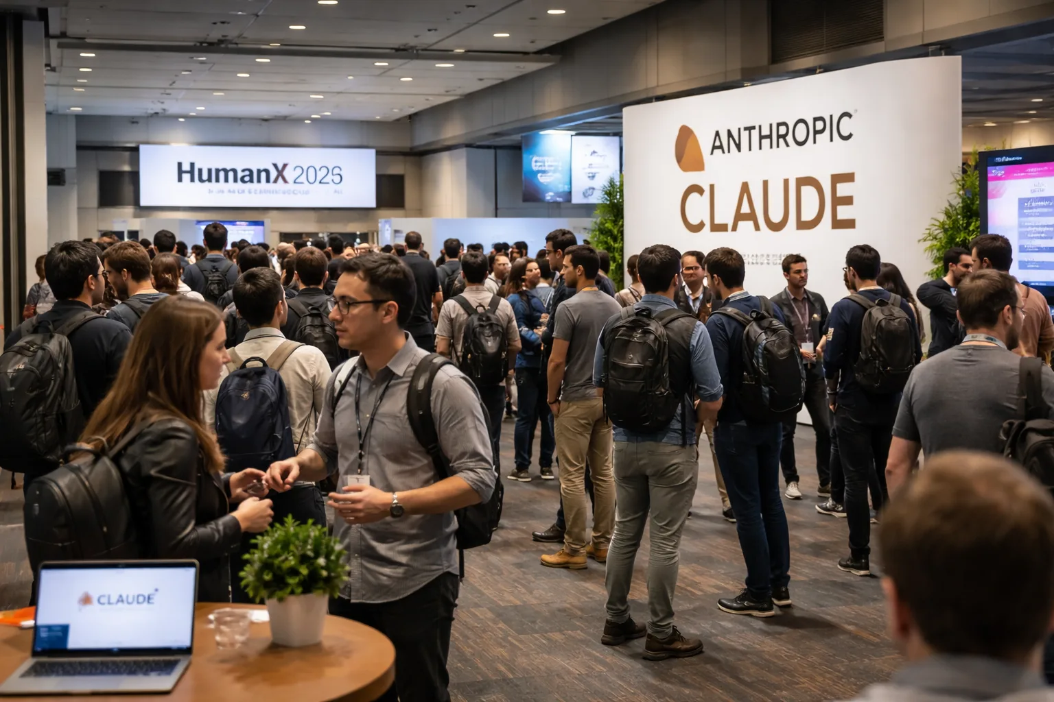 A crowded conference floor at the Moscone Center where tech professionals discuss the future of AI agents.
