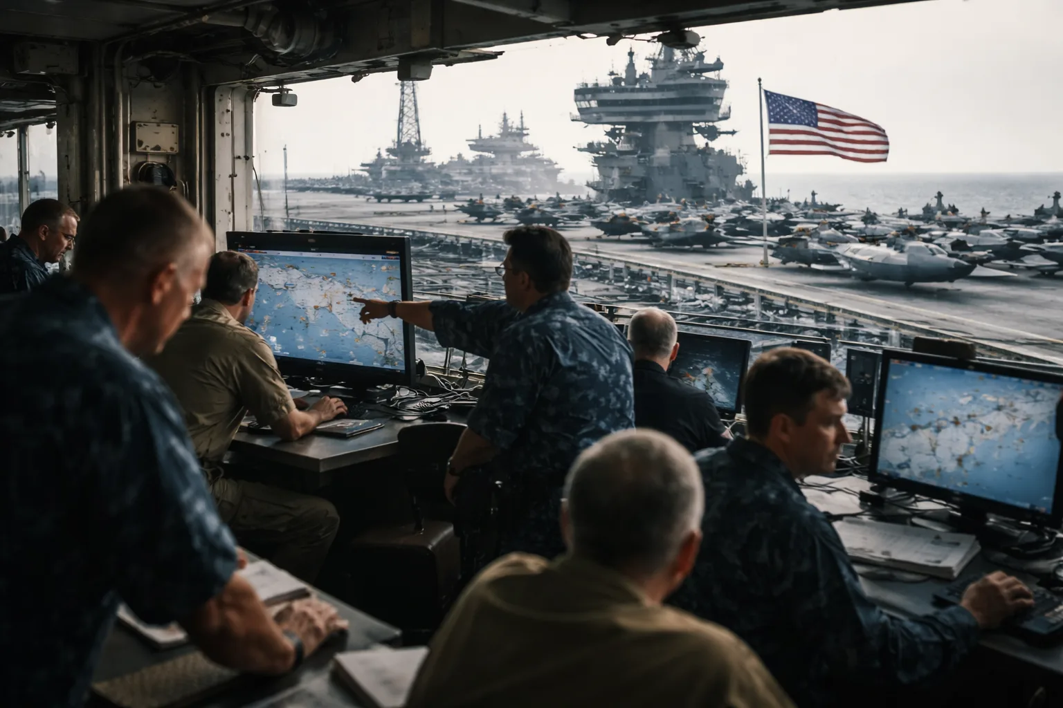 A woman waves Iran's national flag in front of a giant billboard about the Strait of Hormuz in Tehran.